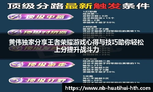 黄伟独家分享王者荣耀游戏心得与技巧助你轻松上分提升战斗力